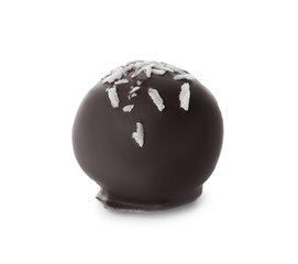 Delicious dark chocolate candy isolated on white