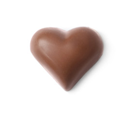 Heart shaped chocolate candy isolated on white, top view