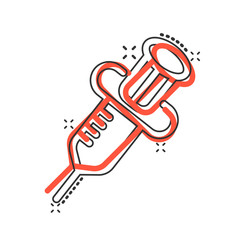 Syringe icon in comic style. Inject needle cartoon vector illustration on white isolated background. Drug dose splash effect business concept.