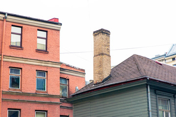 Brick chimney building, house roof
