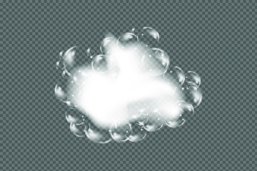 Bath foam isolated on transparent background. Shampoo bubbles texture.Sparkling shampoo and bath lather vector illustration.