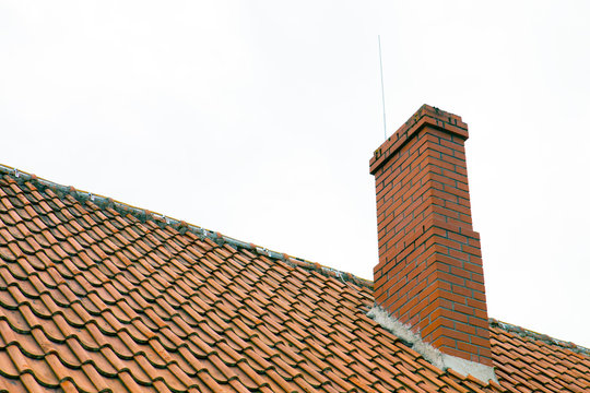 Brick chimney building, house roof
