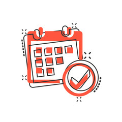 Calendar icon in comic style. Agenda cartoon vector illustration on white isolated background. Schedule planner splash effect business concept.