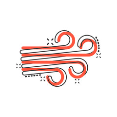 Wind icon in comic style. Air cartoon vector illustration on white isolated background. Breeze splash effect business concept.