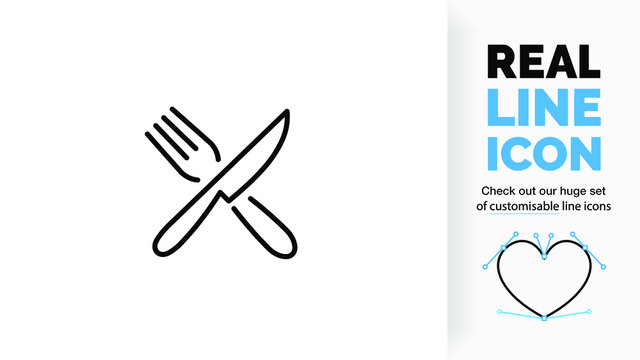Editable line icon of crossed cutlery, part of a huge set of editable icons!
