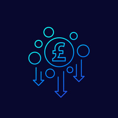 cost reduction, thin line icon with pound