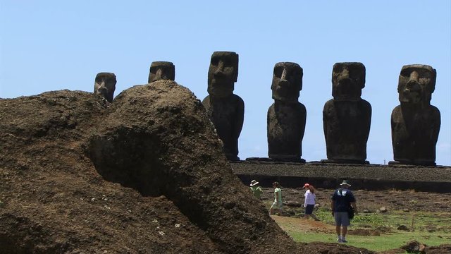 Easter Island Moai statues blue sky