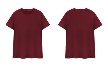 Maroon T-shirt front and back on white background. Red T-shirts
