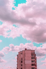 Aesthetic view of the building against the background of the sunset sky