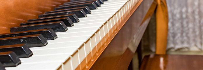 Closeup piano keys. Closeup shot of a vintage piano keys