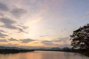 Naklejka na ściany i meble Beautiful sunset in Huong River, in Hue city, Vietnam Unesco World Heritage Site