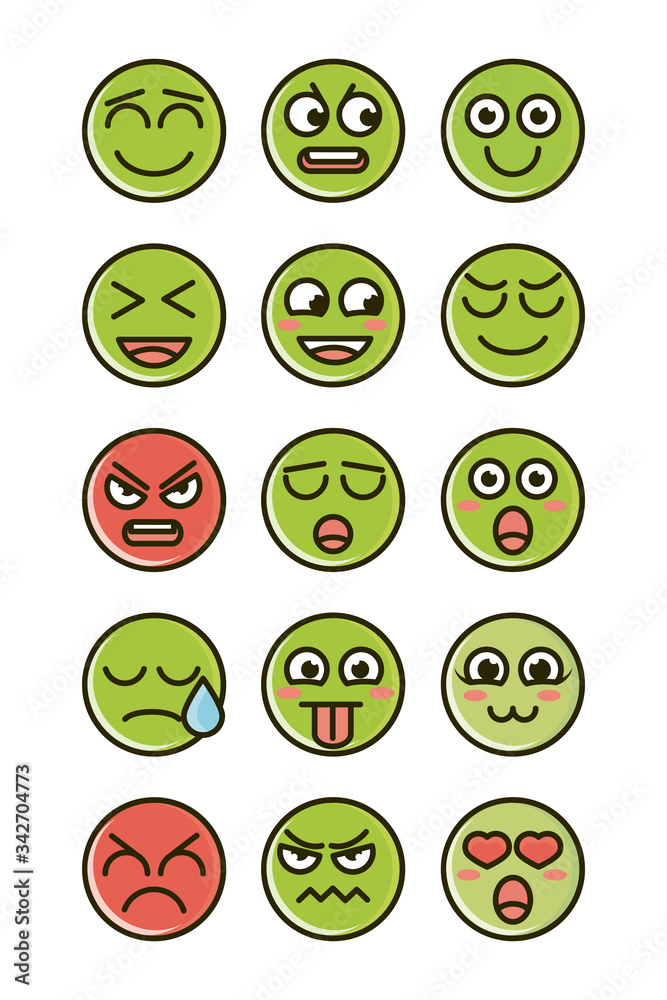 Wall mural emoticon funny smiley faces expression icons set