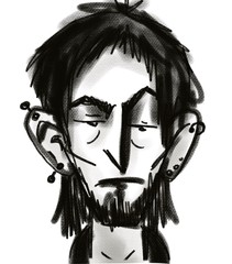 hand drawn sketch of cartoon character young tired depressed man isolated on white