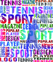 Popular sport magazine. Tennis logo design. Colorful of the letters. Icon, Background, Silhouette. Vector illustration.