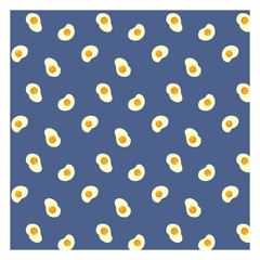 Seamless vector pattern illustration of fried eggs on a blue background. Pattern for fabric, Wallpaper, and textiles. 