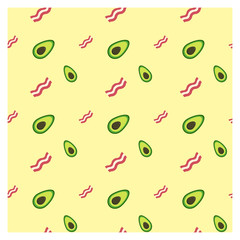 Seamless pattern for fabric or poster. Repeat healthy Breakfast with avocado. Good nutrition. Avocado and bacon for Breakfast. 