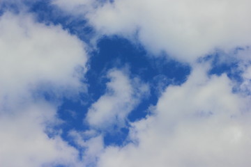 White fluffy clouds and blue spring sky