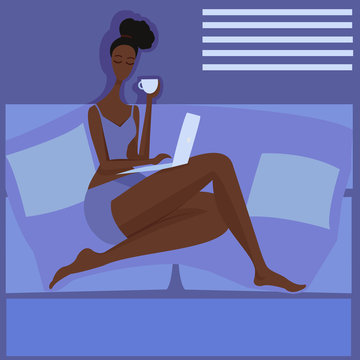 Stay home. Protect yourself. Girl keeping distance for decrease infection risk for Prevent Virus Covid-19. spending time at home during coronavirus epidemic. Vector Illustration.