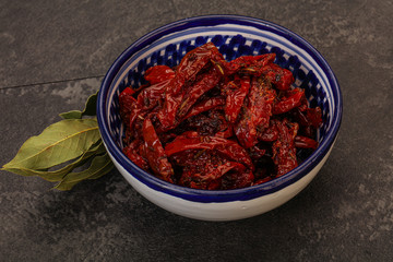 Dry tomato heap in the bowl