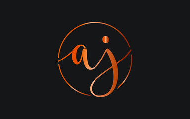 aj or ja and a, j Lowercase Cursive Letter Initial Logo Design, Vector Template