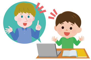 オンライン　英会話　男の子　男性教師　イラスト