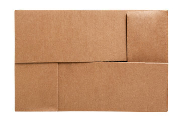 Corrugated carton box isolated on white background. Cardboard box lid. Flat lay. Top view