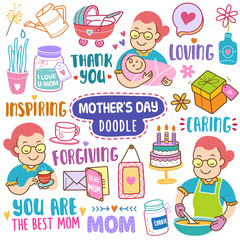 Mother's Day Vector Color Illustration.