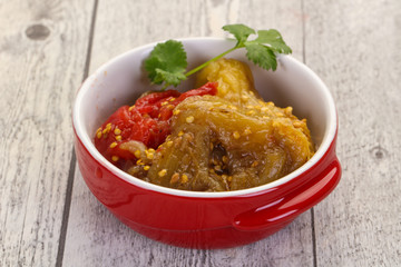 Caucasian cuisine - baked eggplant and tomato
