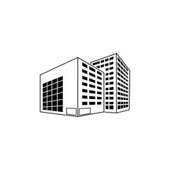 Vector icon of hospital building front silhouette on white background