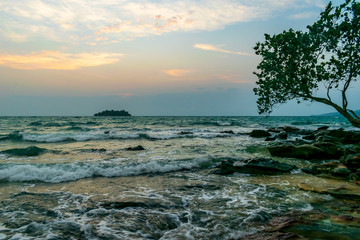 Fototapeta na wymiar A beautiful sunrise from the White Beach, Koh Rong, Cambodia