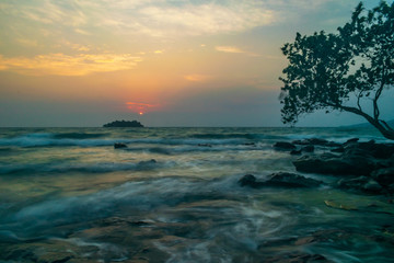 Fototapeta na wymiar A beautiful sunrise from the Long Set Beach, Koh Rong, Cambodia