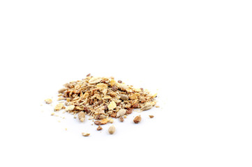 Quacornmix, Mix of four different corns to bake or eat as musli on white background