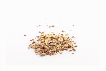 Multicornmix, Mix of different corns to bake or eat as musli on white background