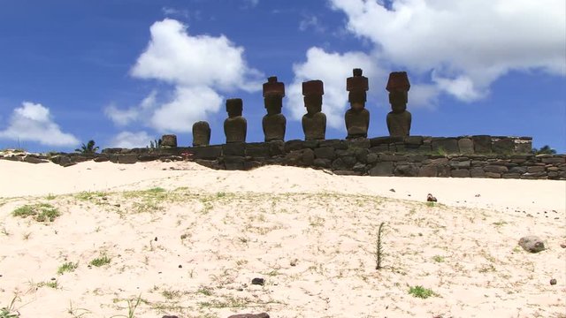 Easter Island Moai statues blue sky