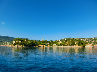 The sea view of town Rapallo in Liguria, Italy.