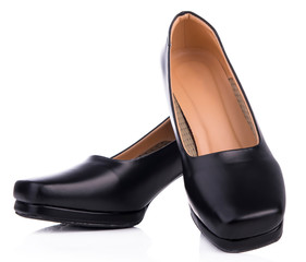 Women's black high heel shoes isolated on a white background