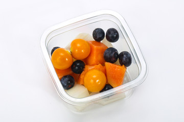 Sliced fruit mix in the box
