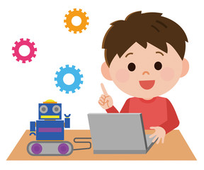 プログラミング授業　男の子　イラスト