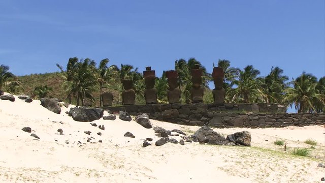 Easter Island Moai statues blue sky