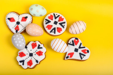 Milk and cookies for Easter, Christmas, 1st of March, 8th of march, Martenitsa or Martisor Day, Xmas, Valentine's Day Brunch buffet concept.Handmade dessert artisanal authentic and traditional pattern