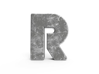 3d rendered scratch metallic isolated letter r