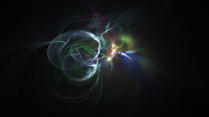 Abstract colorful blue and green glowing shapes. Fantasy light background. Digital fractal art. 3d rendering.
