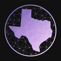 Texas icon. Vector polygonal map of the us state. Texas icon in geometric style. The us state map with purple low poly gradient on dark background.