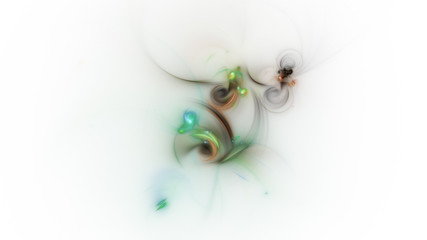 Abstract colorful bronze and green glowing shapes. Fantasy light background. Digital fractal art. 3d rendering.