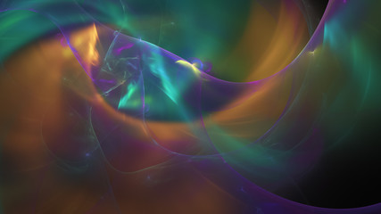 Abstract orange and violet chaotic glass shapes. Colorful fractal background. Digital art. 3d rendering.