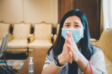Woman wearing mask protection epidemic flu covid19