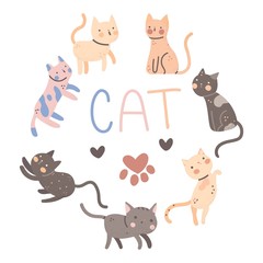 Obraz na płótnie Canvas cat collection set, funny joyful