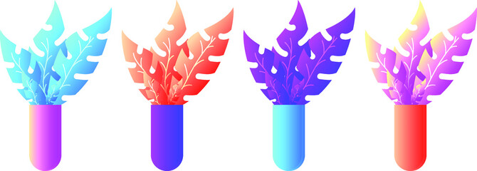 Colorful potted Plant and Leave Illustration Minimal flat style vector illustration with Gradient color