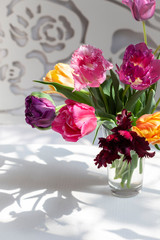 Bouquet of vivid colorful decorative tulips
