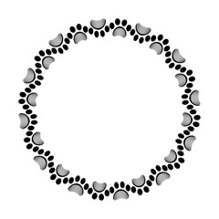 Paw print and grooming comb round vector frame